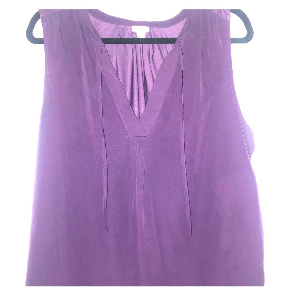 Purple v neck blouse with tie front and knit back